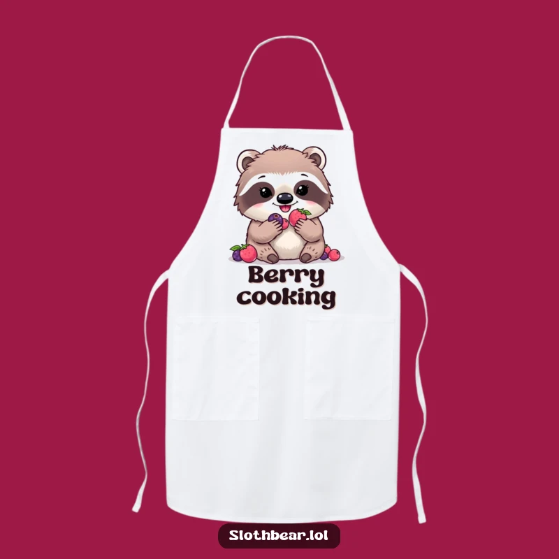 Funny Kawaii Sloth Bear Apron: Kitchen Fun with Digital Berries