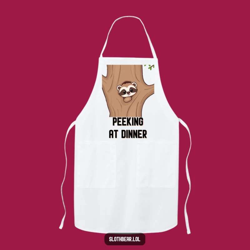 Funny Kawaii Sloth Bear Peek Apron: Cook With A Touch Of Mystery