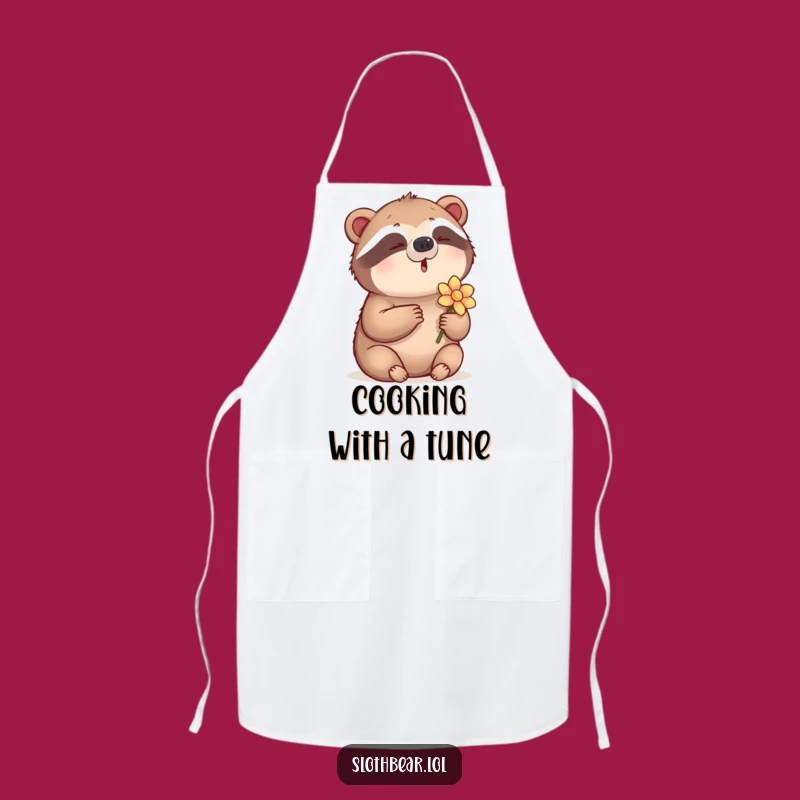 Funny Sloth Bear Apron: Cook with Musical Joy and Floral Flair