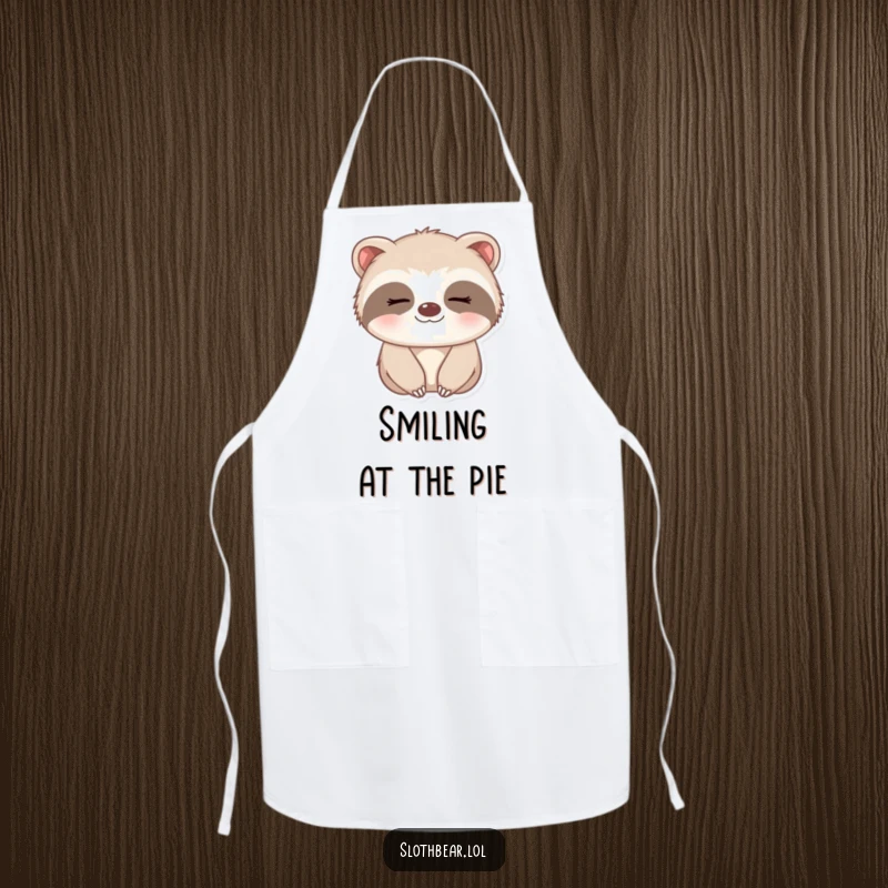 Funny Apron with a small sloth bear giving a gentle, sleepy smile, adding sweetness to kitchen tasks.
