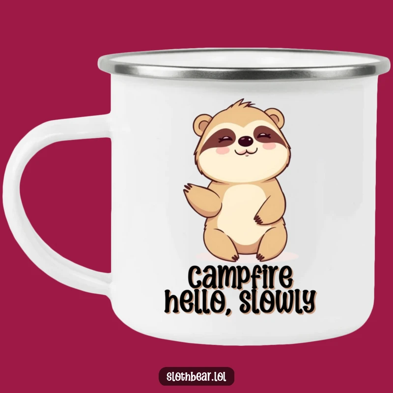 Adventure Sloth Bear Camping Mug: Funny Wave Greeting, Outdoor Gift