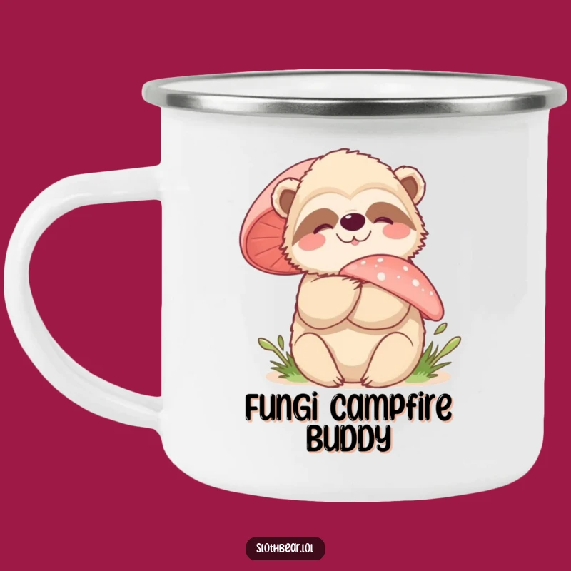 Funny Sloth Bear Mushroom Hug Camping Mug - Whimsical Outdoor Drinkware