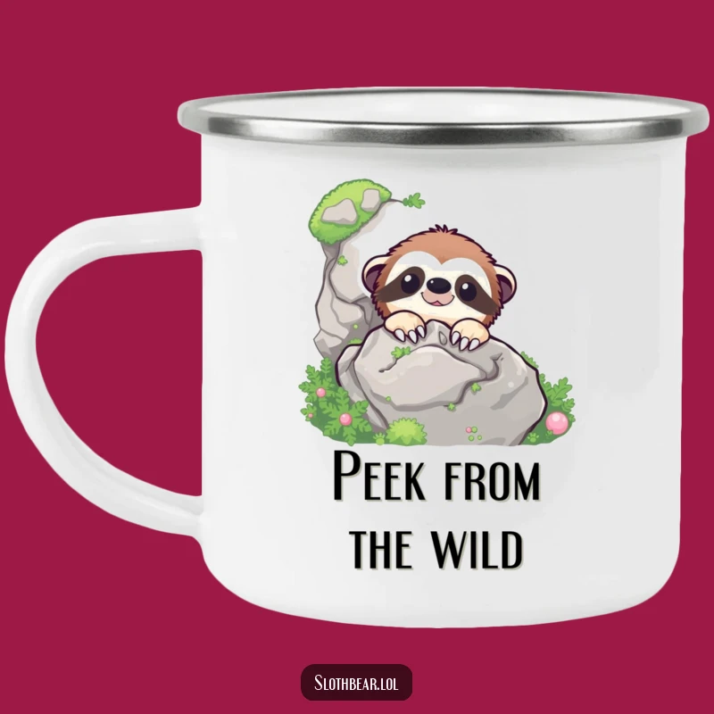 Funny Sloth Bear Peek Camping Mug - Outdoor Mossy Rock Cup Gift