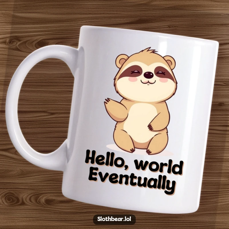 Funny Mug: A cute sloth bear is offering a slow, warm, and friendly wave, exuding gentle and approachable vibes.
