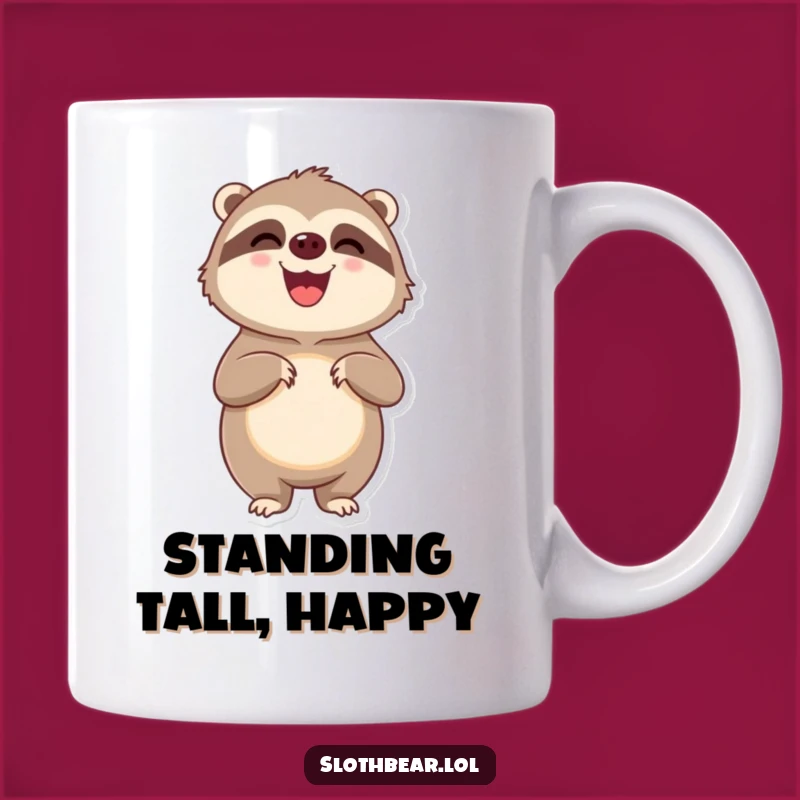 Funny Delighted Sloth Bear Mug - Pleased Standing Character Gift
