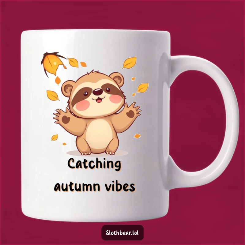 Funny Sloth Bear Leaves Mug - Playful Autumn Fun & Cozy Drinkware
