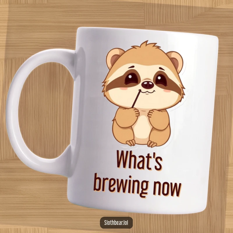 Funny Sloth Bear Mug showing a character with a curious expression, sniffing the air, conveying a sense of gentle exploration.
