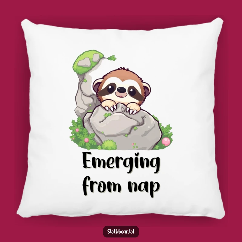 Funny Sloth Bear Peek Pillow - Cozy Mossy Rock Cushion Gift