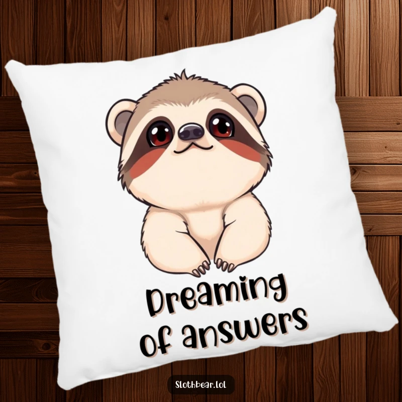 Funny Pillow with a young sloth bear looking up with a curious expression, providing comfort and whimsical decor.