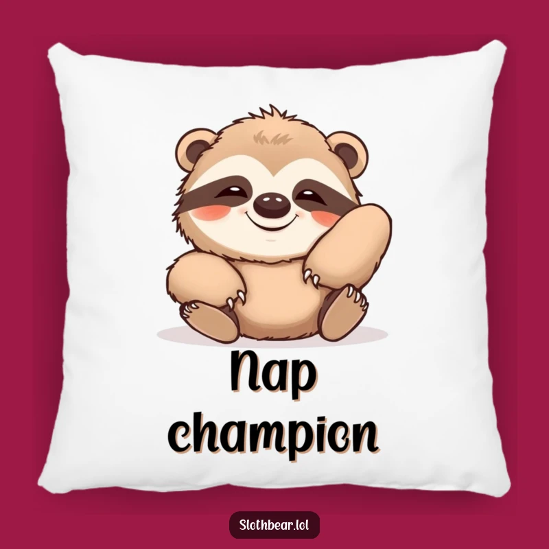 Funny Lazy Sloth Bear Grin Pillow - Soft & Relaxed Comfort