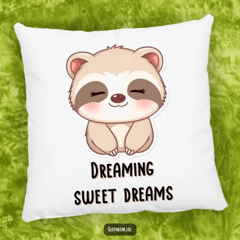 Funny Pillow featuring a small sloth bear with a gentle, sleepy smile, providing comfort and sweet, humorous decor.