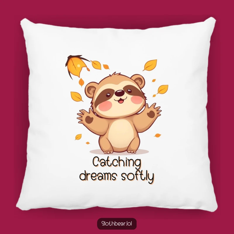 Funny Sloth Bear Leaves Pillow - Soft Autumn Accent for Cozy Homes