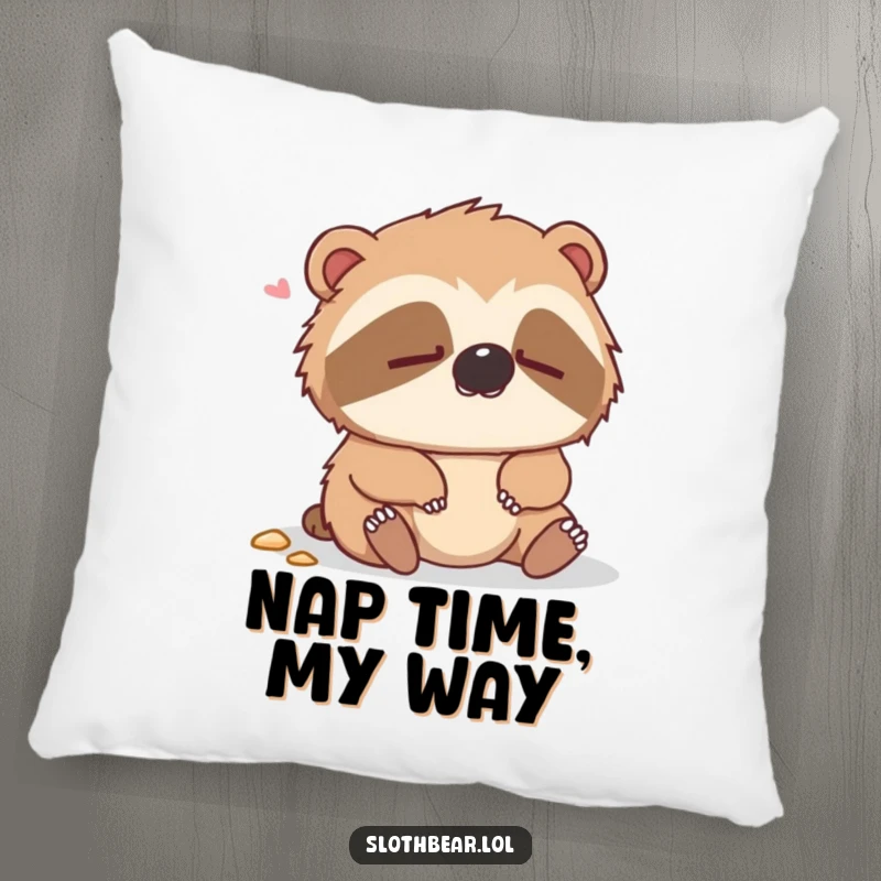 Funny pillow featuring a dazed sloth bear looking dazed after a gentle fall, perfect for adding comfort and laughs.