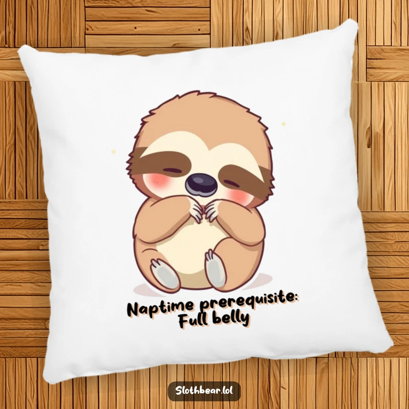 Funny pillow with a plush sloth bear happily scratching its belly, adding a touch of humorous comfort and charm to any seating area.