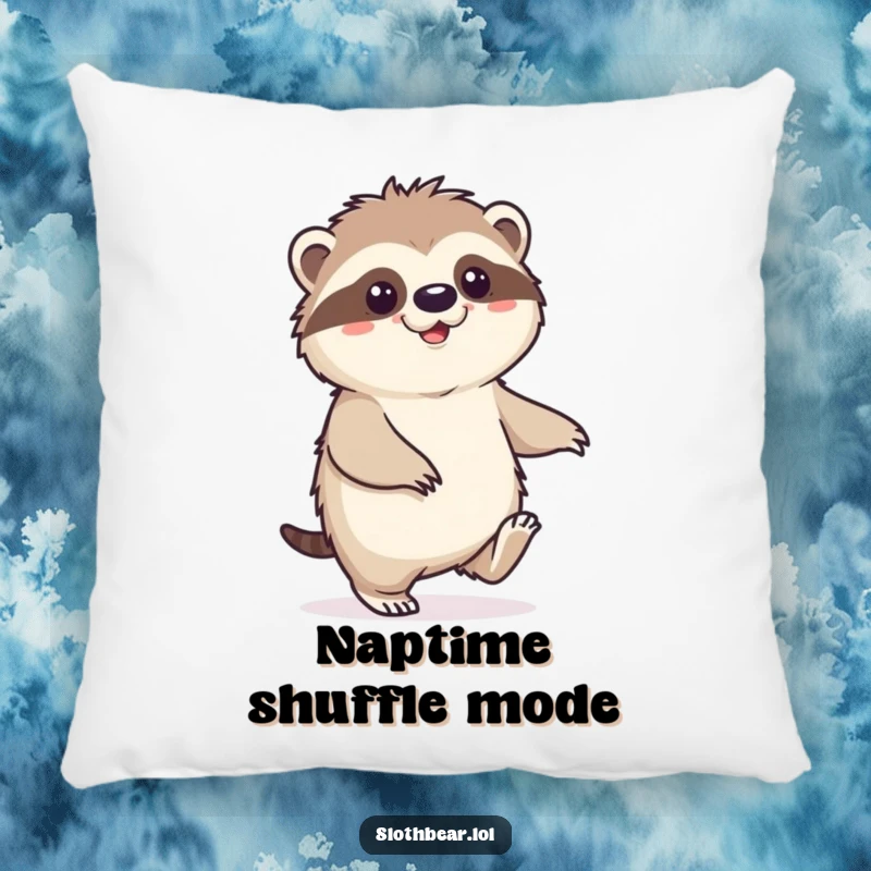 Funny Sloth Bear Pillow showing a character doing a happy shuffle, perfect for adding cozy comfort and a relaxed mood.
