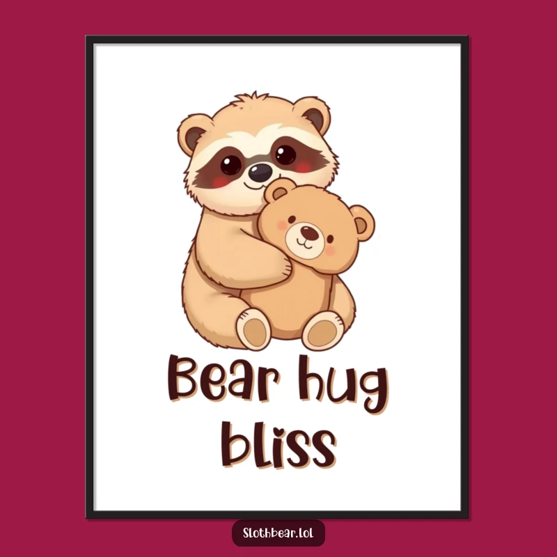 Funny Sloth Bear Digital Art: Cozy Hug Print, Instant Funny Gift!