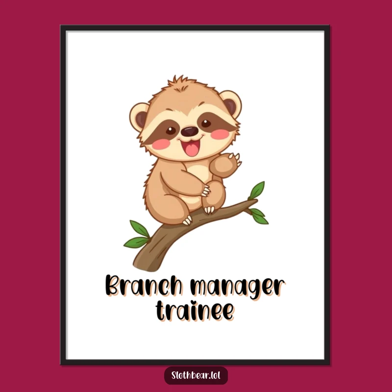Funny Sloth Bear Cub Climbing Digital Art - Instant Download Adventure Decor