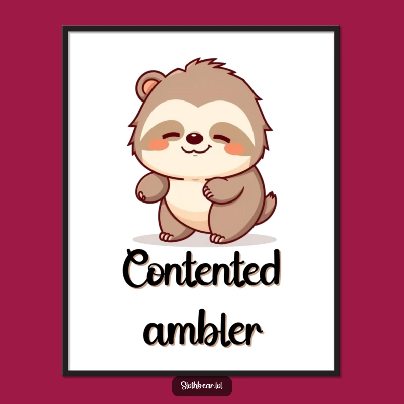 Funny Sloth Bear Digital Art: Peaceful Amble Scene, Instant Funny Gift