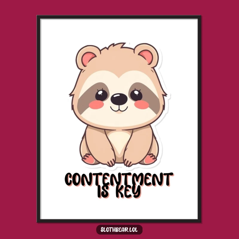 Funny Kawaii Sloth Bear Digital Art: Instant Smile Gift for Walls