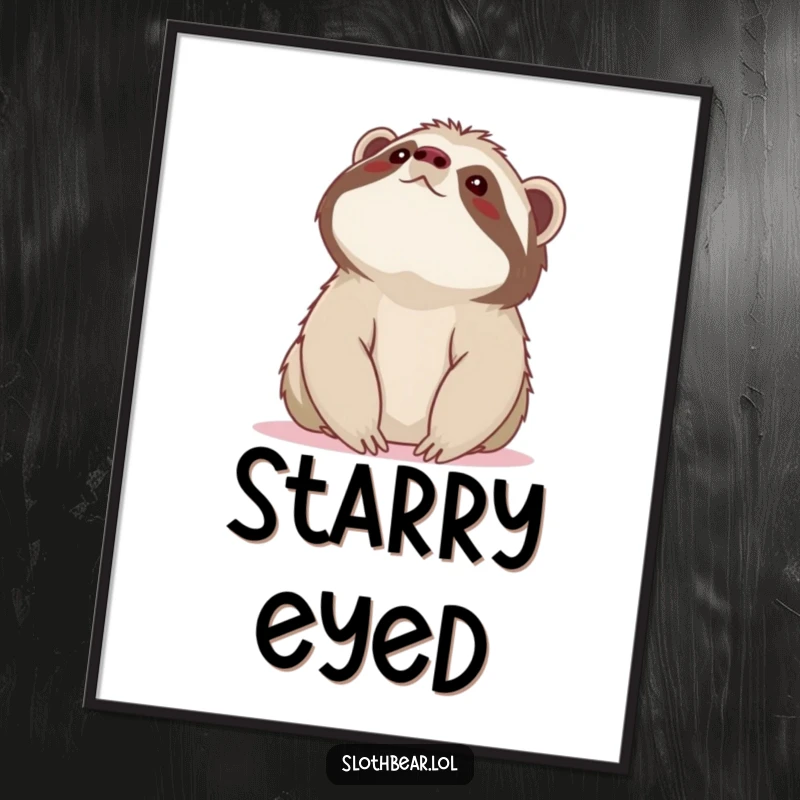 Funny sloth bear digital art print of a bear looking up at the sky, capturing a sense of wonder and whimsical humor.