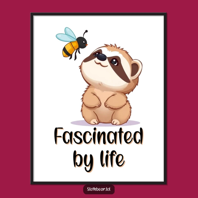 Funny Sloth Bear & Bee Digital Print: Fascinating Wildlife Art, Instant Download