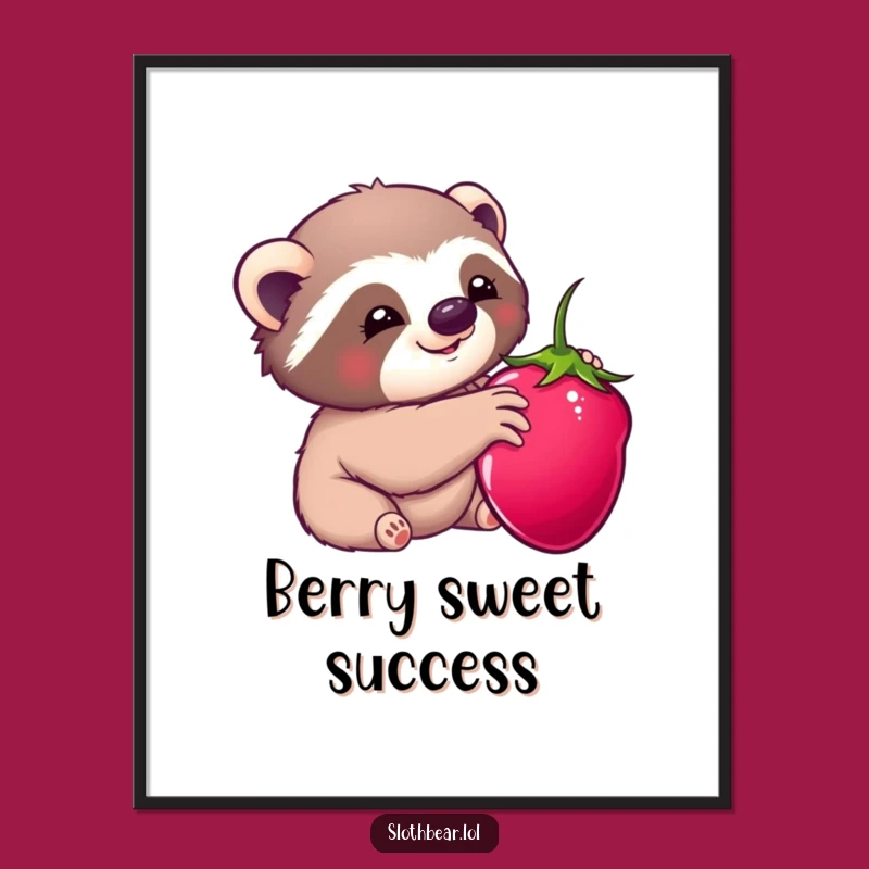 Funny Kawaii Sloth Bear Berry Digital Art: Sweet Art For Instant Charm