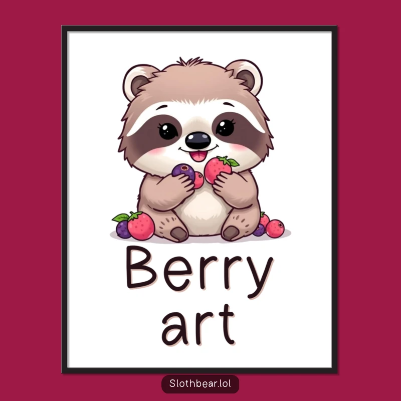 Funny Kawaii Sloth Bear Digital Art: Charming Digital Berry Feast