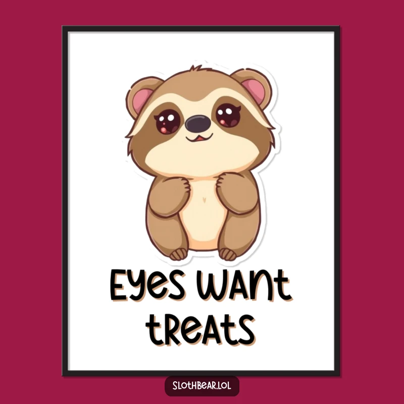 Funny Kawaii Sloth Bear Digital Art: Downloadable Innocence for an Instant Funny Gift