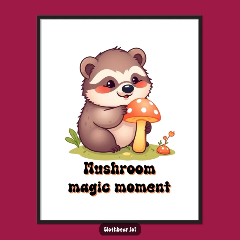 Funny Kawaii Sloth Bear Mushroom Digital Art - Instant Intrigue Gift