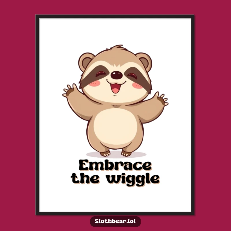 Funny Kawaii Sloth Bear Wiggle Digital Art: Joyful Art For Instant Smiles