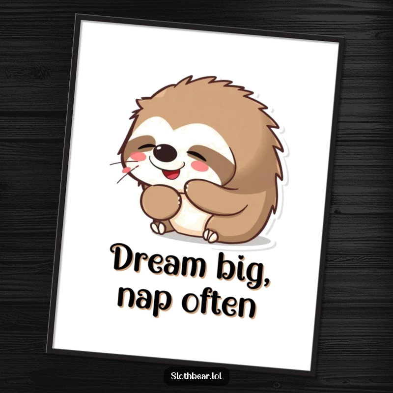 Funny Kawaii Sloth Bear Yawning Digital Art Print, a cute bear yawning contentedly, perfect for digital display or printing with humor.