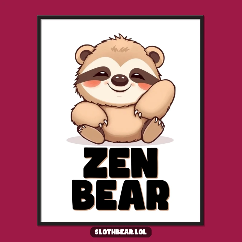 Funny Lazy Sloth Bear Grin Digital Art - Instant Relaxed Decor