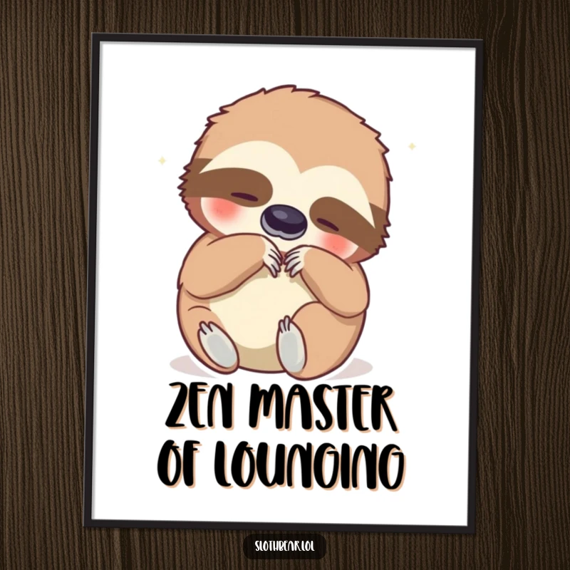 Funny digital art print of a sloth bear joyfully scratching its belly, a humorous and charming piece perfect for immediate decorating and smiles.