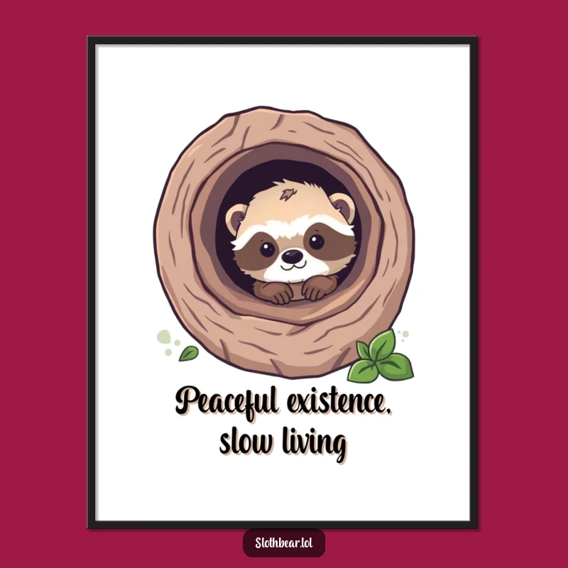 Funny Sloth Bear Cub Digital Art: Adorable Peek Wall Decor, High-Quality Funny Print Gift