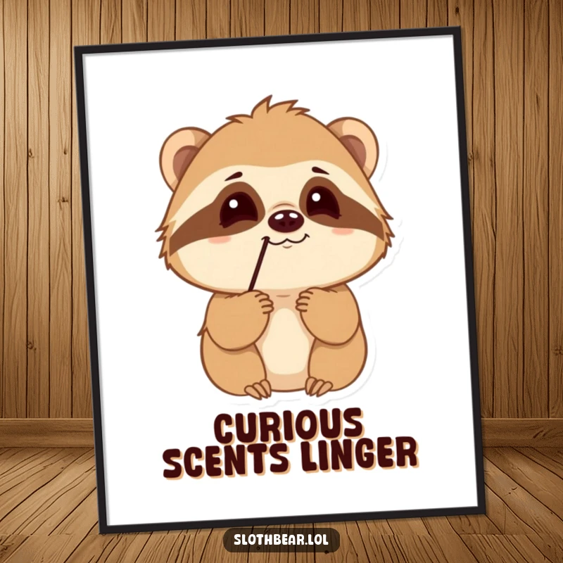 Funny Sloth Bear Digital Art Print featuring a curious character sniffing the air, perfect for adding a touch of jungle exploration.