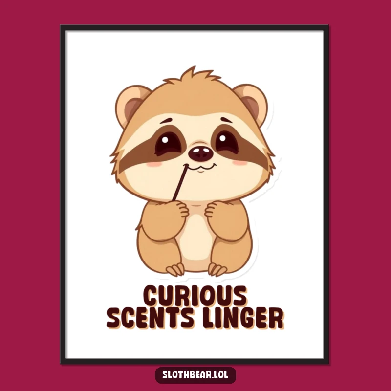 Funny Sloth Bear Digital Art: Curious Sniffing Character, Instant Download