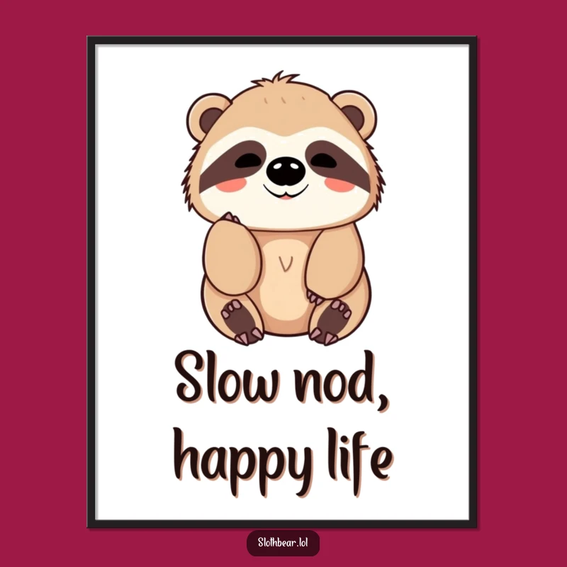 Funny Sloth Bear Digital Art: Friendly Nod Print, Instant Funny Gift!