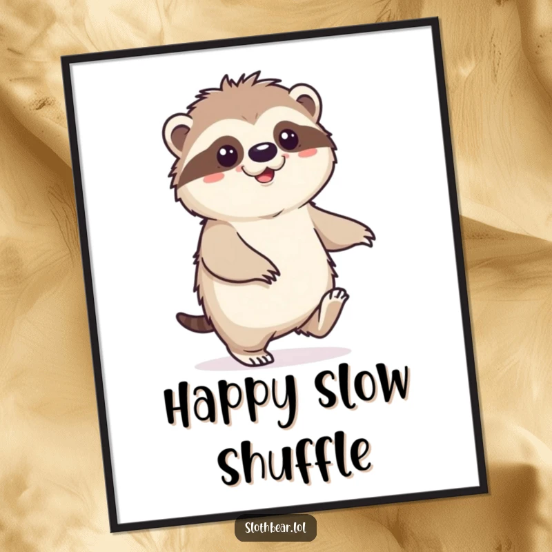 Funny Sloth Bear Digital Art Print featuring a character doing a happy shuffle, perfect for conveying relaxation and joyful movement.
