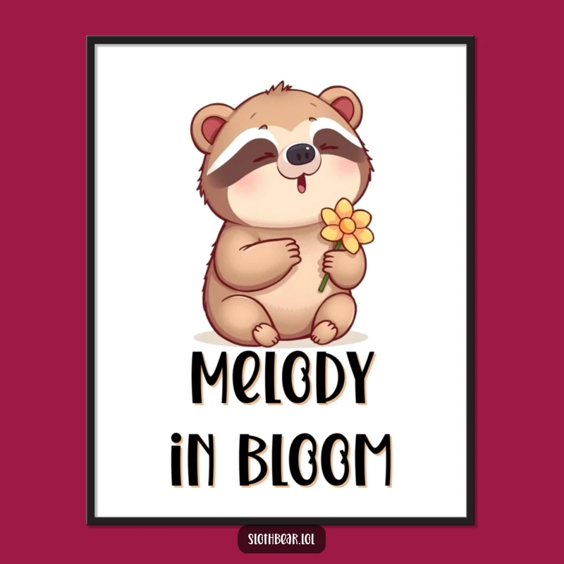 Funny Sloth Bear Humming Digital Art: Instant Musical Floral Decor