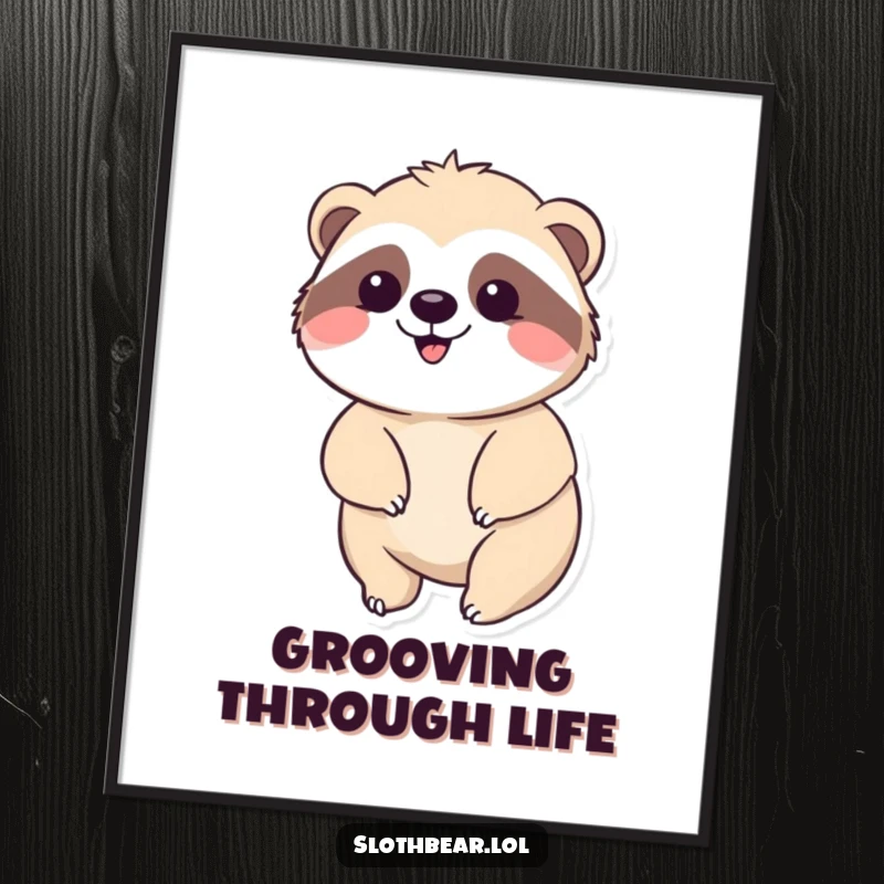 Funny Kawaii Sloth Bear Digital Art Print of a cute bear peacefully swaying, offering instant tranquility and a funny gift.