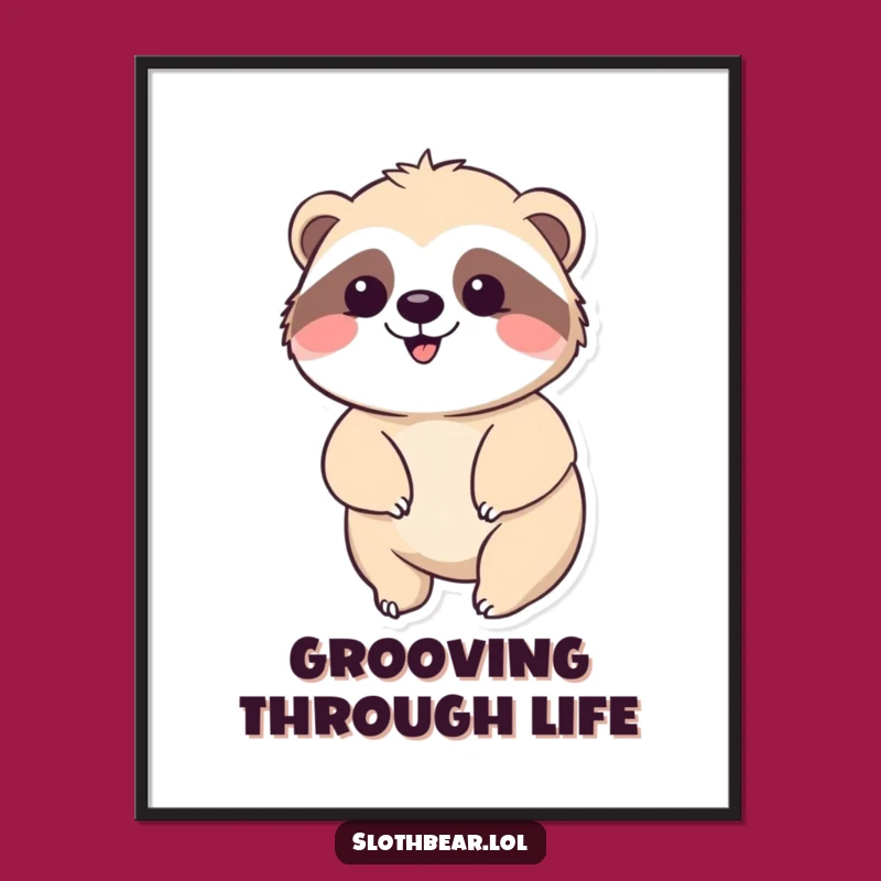 Funny Kawaii Sloth Bear Digital Art: Downloadable Peace for an Instant Funny Gift