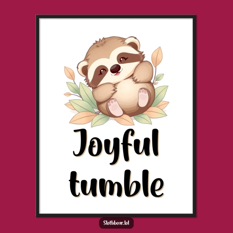 Funny Baby Sloth Bear Leaves Digital Art - Instant Download Playful Decor