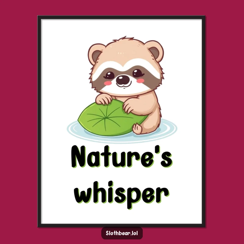 Funny Sloth Bear Digital Art: Leaf Nudge Print, Perfect Funny Gift!