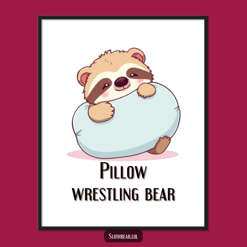 Funny Sloth Bear Digital Art: Playful Pillow Fight Scene, Instant Funny Gift