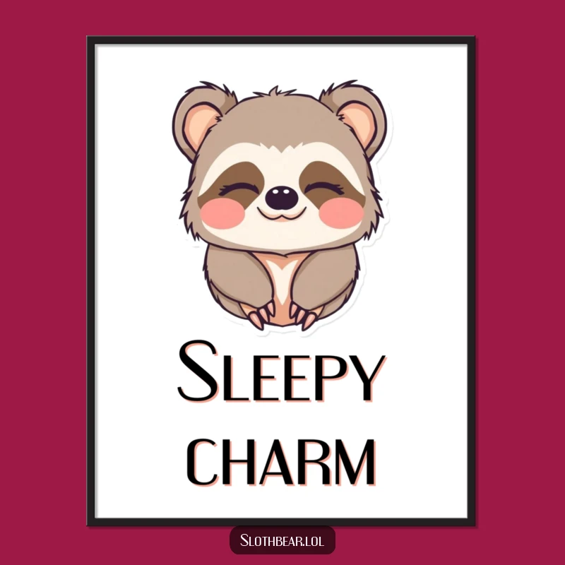 Funny Sloth Bear Digital Art: Sleepy Wink Print, Perfect Funny Gift!
