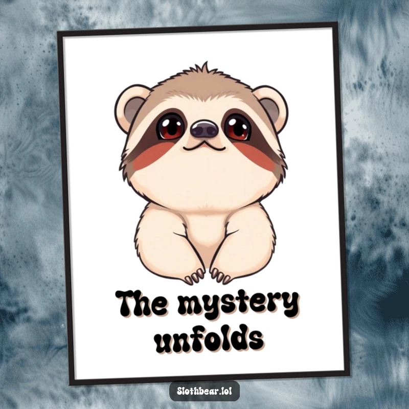 Funny Digital Art Print of a young sloth bear with a curious upward gaze, perfect for instant whimsical home decor.