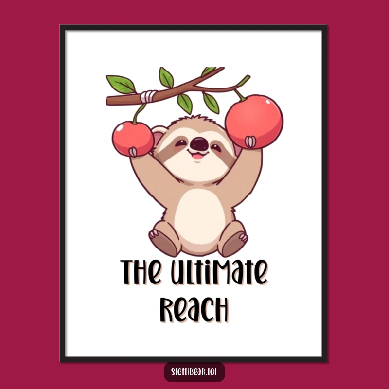 Funny Baby Sloth Bear Fruit Reach Digital Art Print: Instant Adorable Humor for Walls
