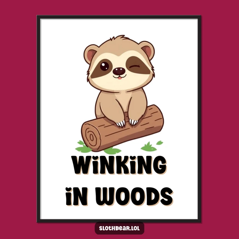 Funny Sloth Bear Digital Art: Winking Character, Instant Download