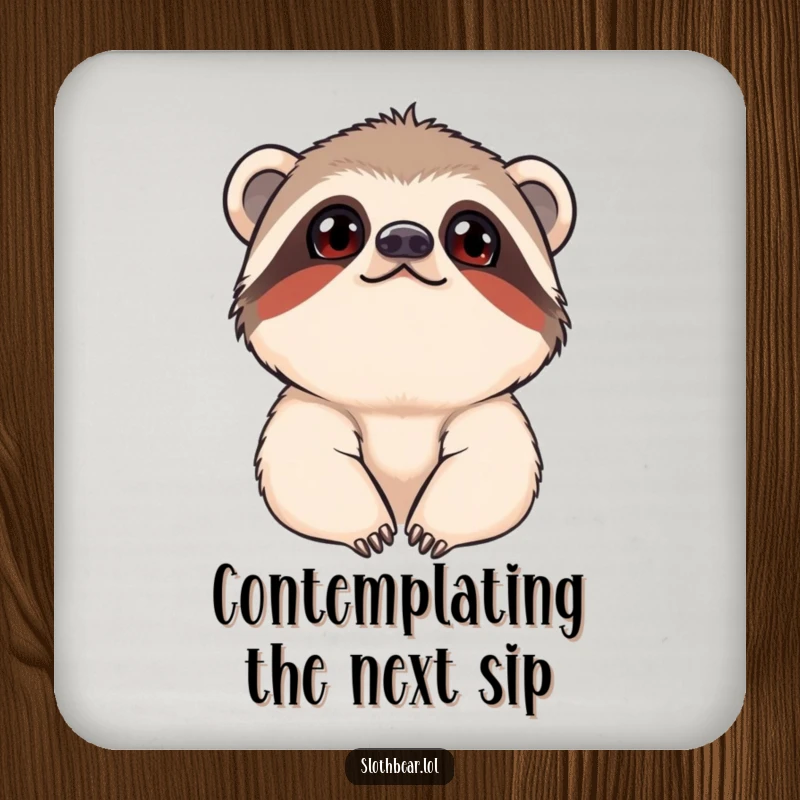 Funny Coasters featuring a young sloth bear with a curious upward gaze, protecting surfaces with a touch of whimsy.