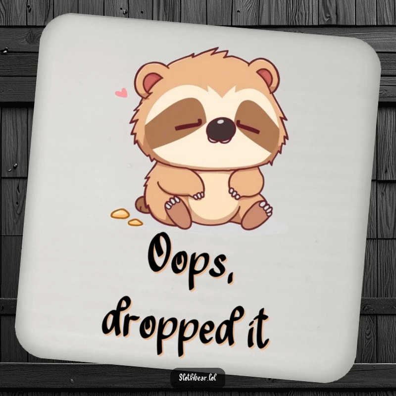 Funny coasters featuring a dazed sloth bear looking confused after a gentle fall, protecting surfaces with humor.